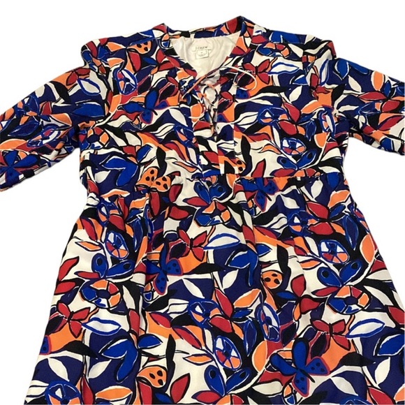J. Crew Factory bright floral print dress with lace up neckline - Picture 5 of 10